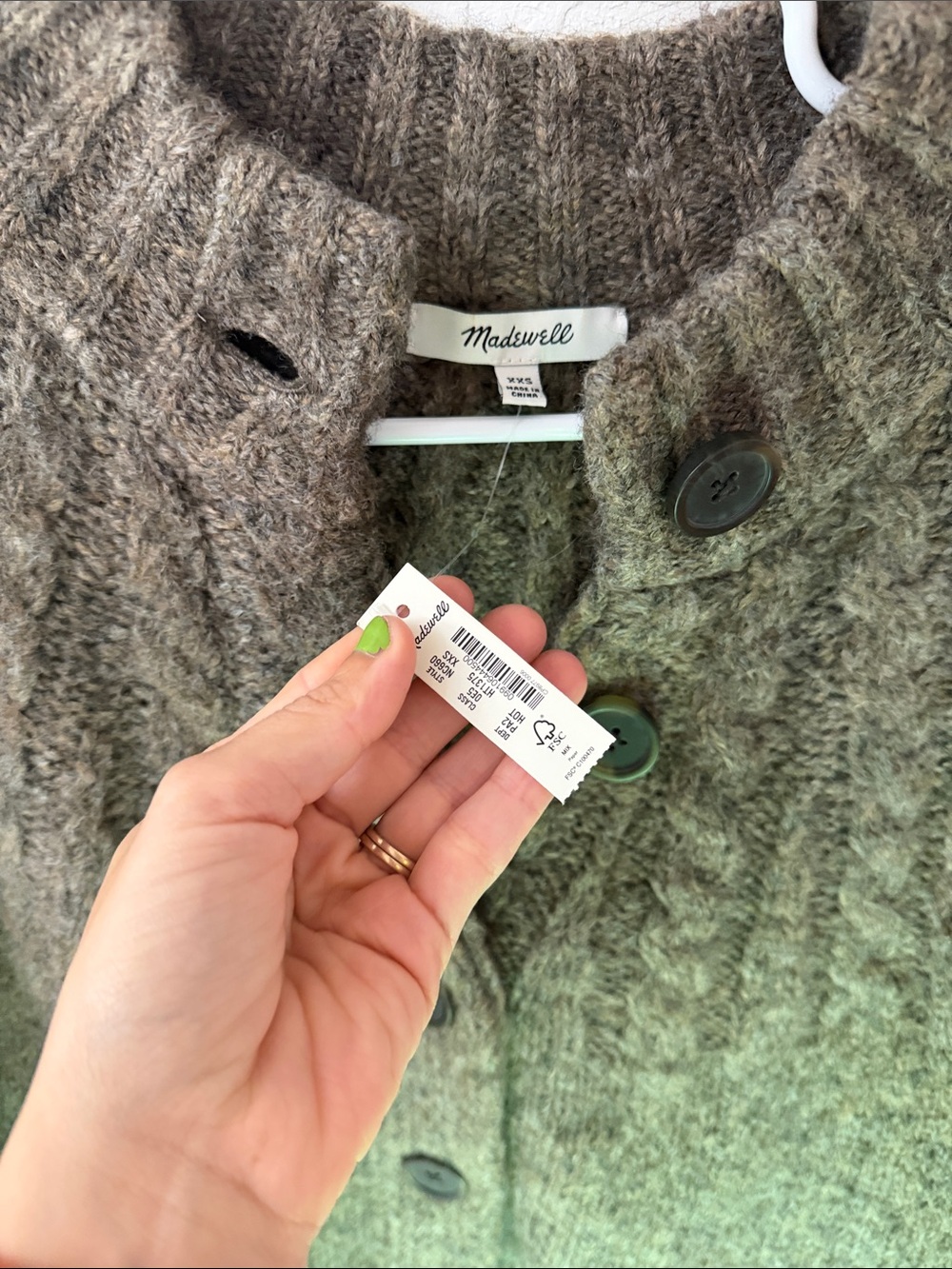 Madewell Brown Wool Blend Harwood Cable Knit Mock Neck Cardigan XXS - Picture 4 of 5